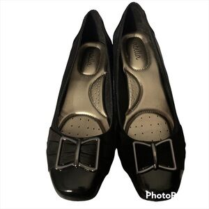 ABELLA Black Patent Fabric Rosel Wedge Shoes New in Box Size 9.5